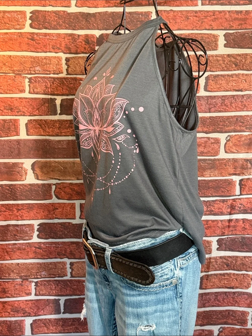 👚 Halter Style Tank with Lotus — Charcoal Gray/Pink — Sz OS (ca. L/XL) / N